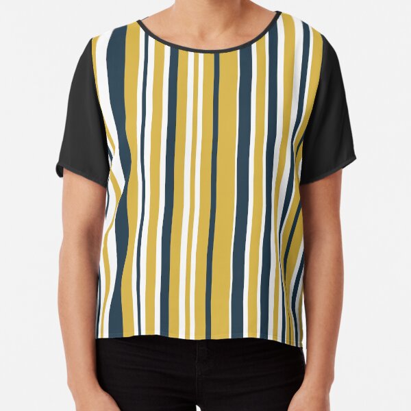 Mustard Yellow Navy Blue and White Stripes Minimalist Color Block Pattern Chiffon Top
