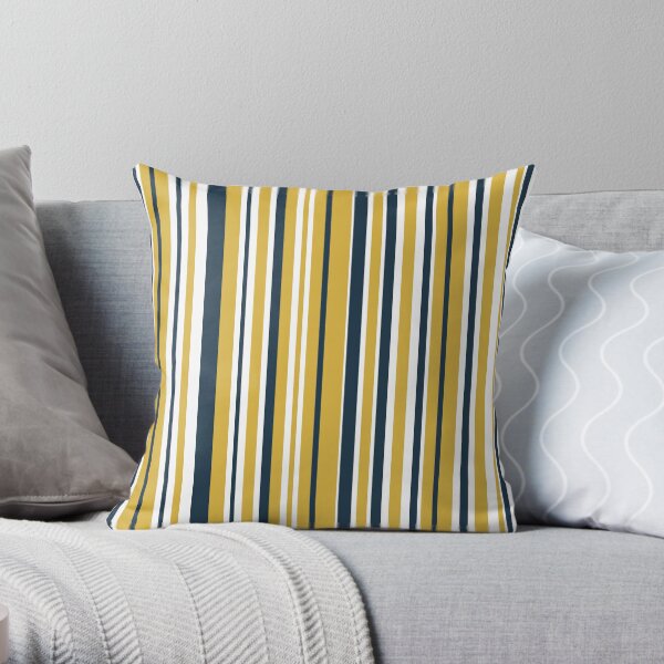 Mustard Yellow Navy Blue and White Stripes Minimalist Color Block Pattern Throw Pillow