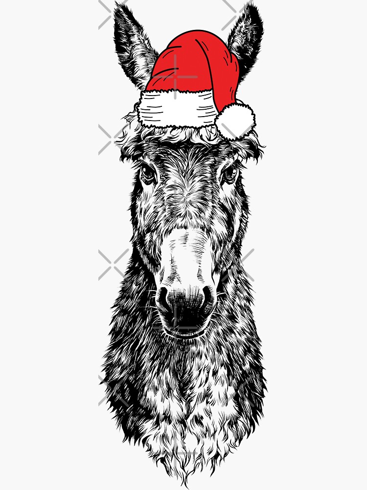 "Christmas Donkey Santa Farm Animal Holiday" Sticker for Sale by