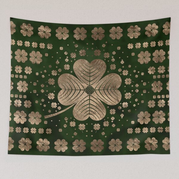 Item preview, Irish Shamrock Four-leaf clover Malachite and gold designed and sold by k9printart.