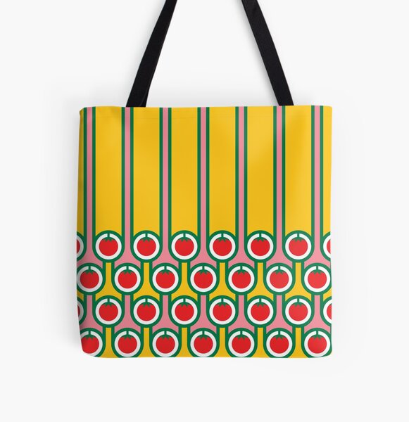Scandi Midcentury Modern Retro Geometric Eggs Tomatoes Stripey Pattern All Over Print Tote Bag