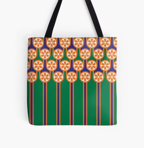 Scandi Midcentury Modern Retro Geometric Blueberries Oranges Stripey Pattern All Over Print Tote Bag