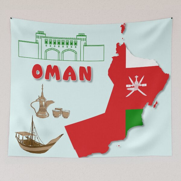 Item preview, Oman country flag inside map tourist attractions designed and sold by mashmosh.