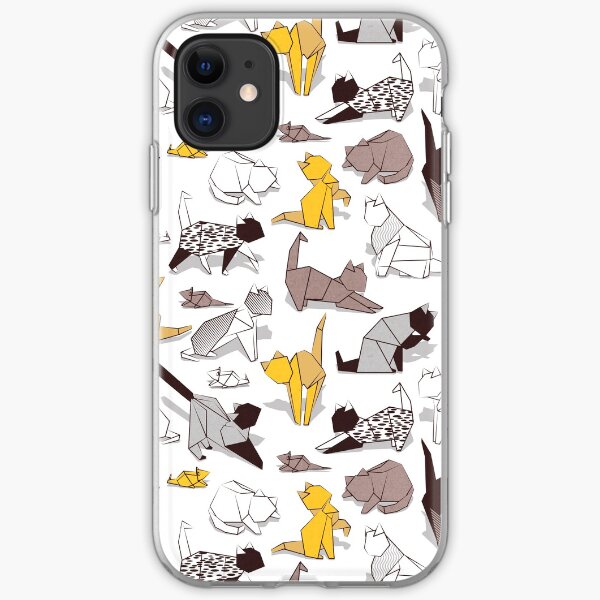 Origami kitten friends // white background with sunglow yellow paper cats iPhone Soft Case