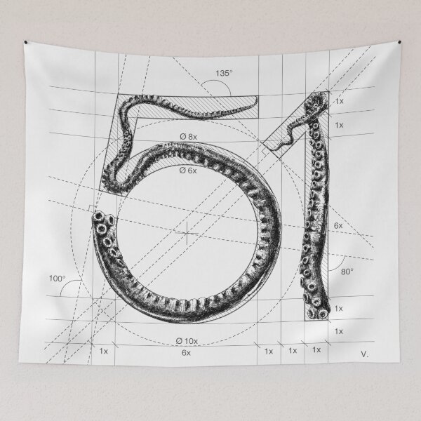 Item preview, squid, octopus, ocean, space, tentacles, cthulhu, draw, design, illustration, cephalopod, super, poulpe, vl, vlp, pulpo, sea, parody, 51, pastis, ricard, architecture, maths, geometry designed and sold by SuperOctopus.