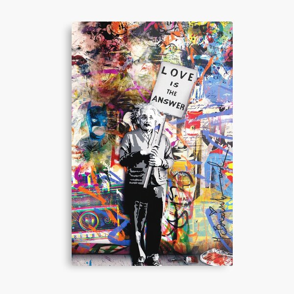Banksy - Einstein Love es la respuesta Lámina metálica