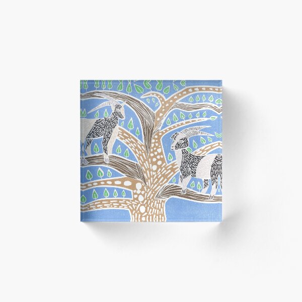 Goats Loving Trees Acrylic Block