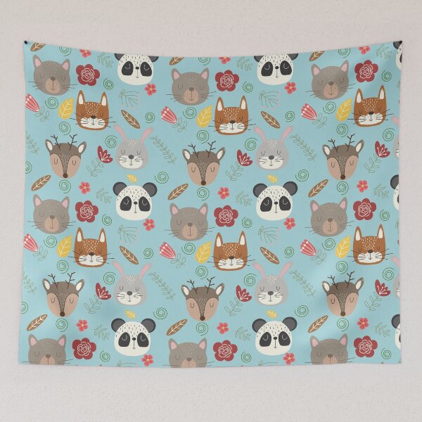Item preview, Woodland animals kids pattern blue background designed and sold by Arch4Design.