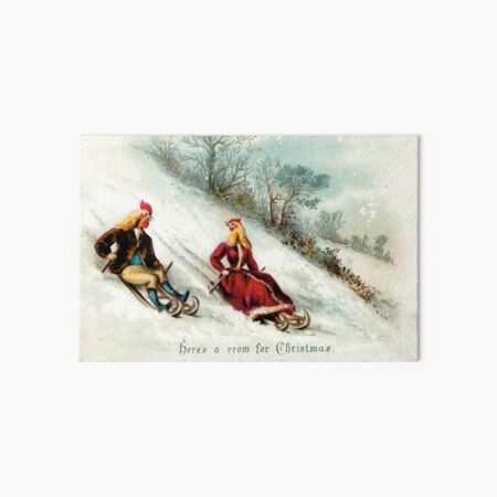 Item preview, Sledding Roosters - Here's a Crow For Christmas Victorian era greetings designed and sold by forgottenbeauty.
