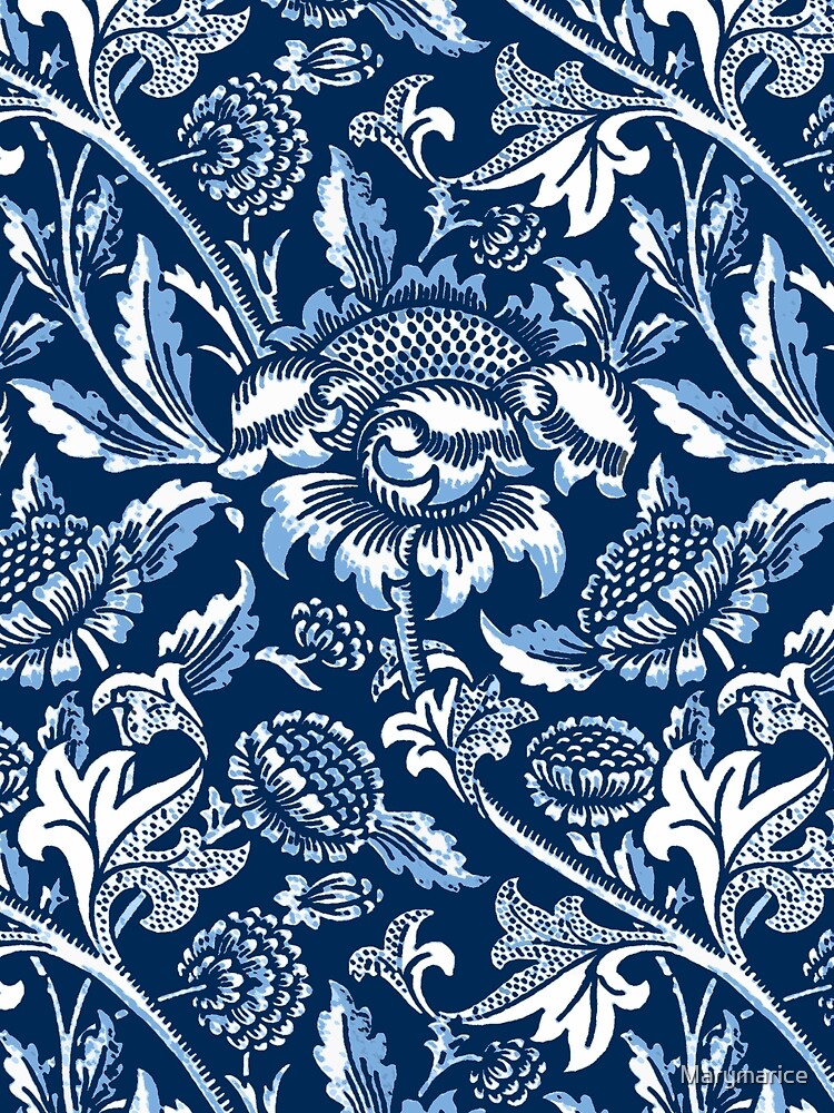 William Morris Sunflowers, Dark Blue and White | Art Print