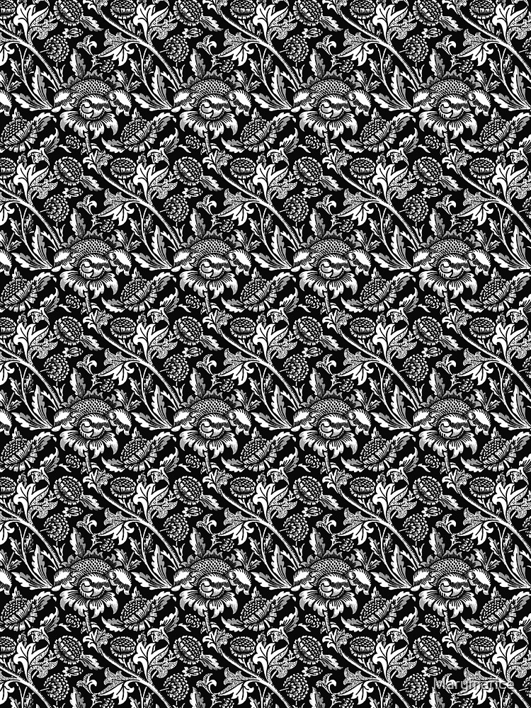 William Morris Sunflowers, Black and White with Gray by Marymarice