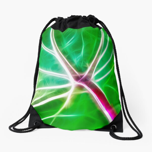 Lime green Elephant Ear leaf Drawstring Bag