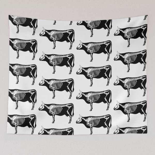 Item preview, Cow skeleton black ink print cute designed and sold by Halex0Art.