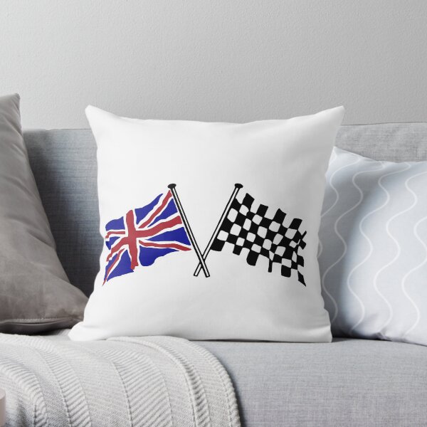 Crossed flags - Racing and Great Britain Throw Pillow