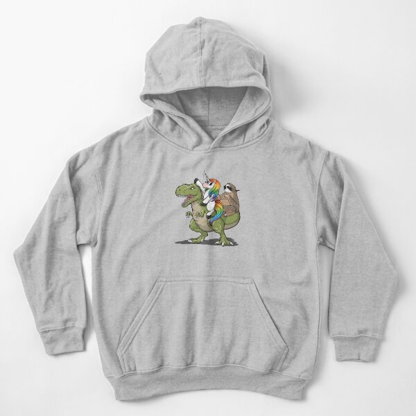 Funny Unicorn, Dinosaur And Sloth Lover Gift - Sloth And Unicorn Ride Dinosaur Kids Pullover Hoodie