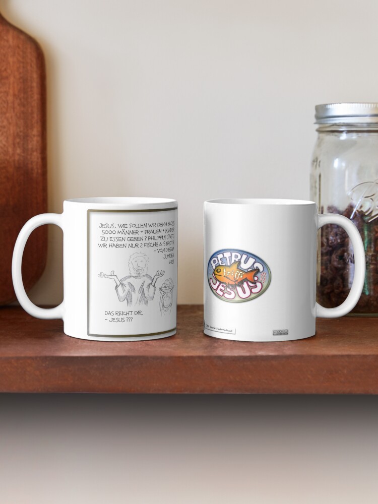 Alternative Ansicht von Petrus trifft Jesus - Cartoon-Design - Zu viele Menschen ! Tasse