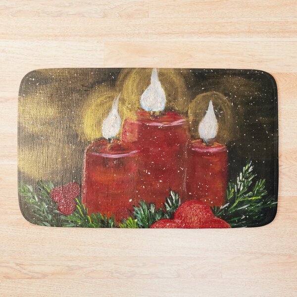 Item preview, Red Christmas Candles and Greenery in the Snow designed and sold by LivingArtBrenda.