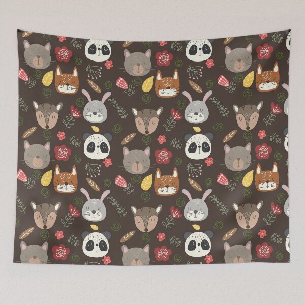 Item preview, Woodland animals kids pattern brown background designed and sold by Arch4Design.