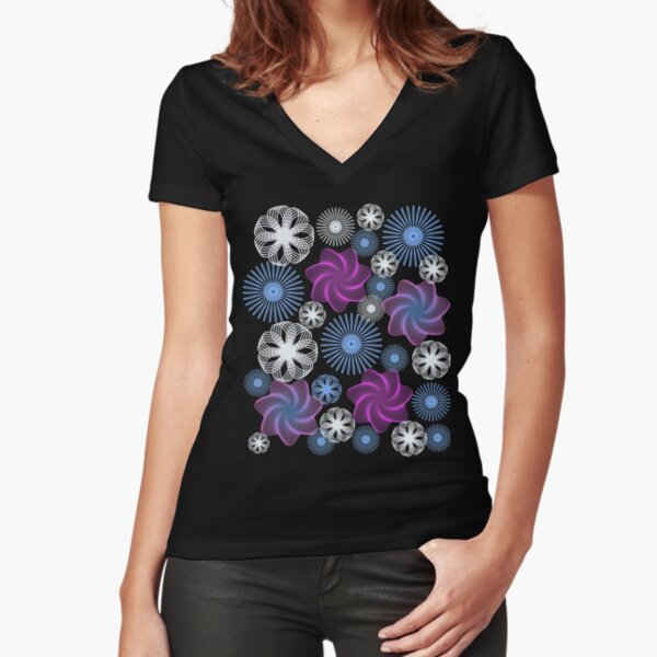 Dancing Spirographs Fitted V-Neck T-Shirt