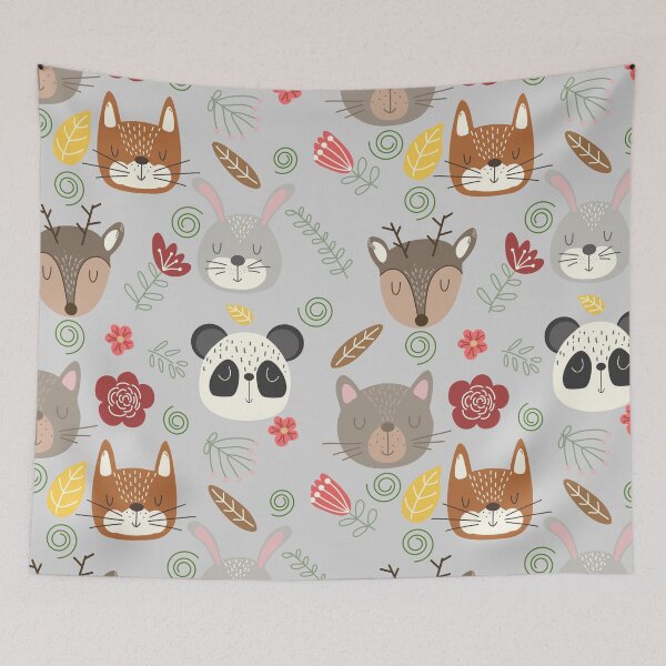 Item preview, Woodland animals kids pattern grey background designed and sold by Arch4Design.