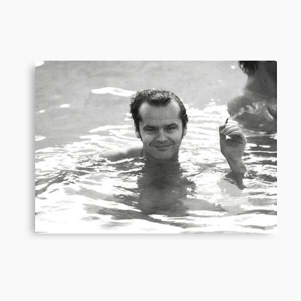 Jack Nicholson, Smoking in Pool, Retro Black and White Photograph Canvas Print