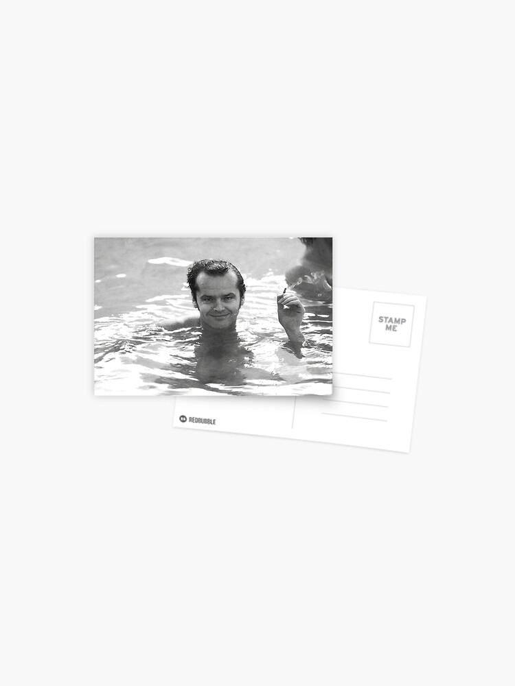 Thumbnail 1 of 2, Postcard, Jack Nicholson, Smoking in Pool, Retro Black and White Photograph designed and sold by modernretro.