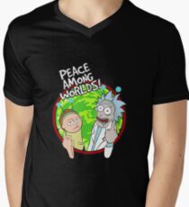 Peace Among Worlds Rick and Morty Funny Flipping Middle Finger shirt Fan Gift V-Neck T-Shirt