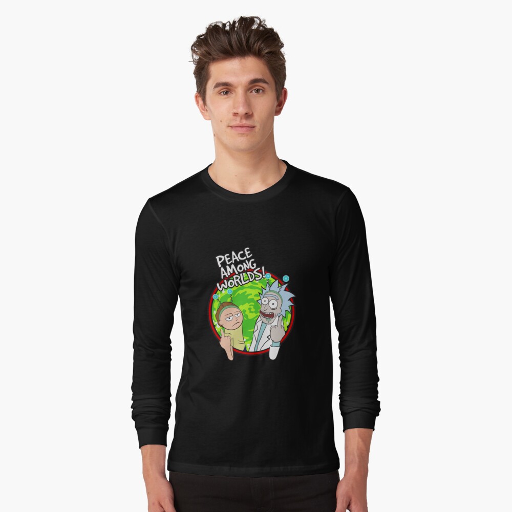 Peace Among Worlds Rick and Morty Funny Flipping Middle Finger shirt Fan Gift Long Sleeve T-Shirt
