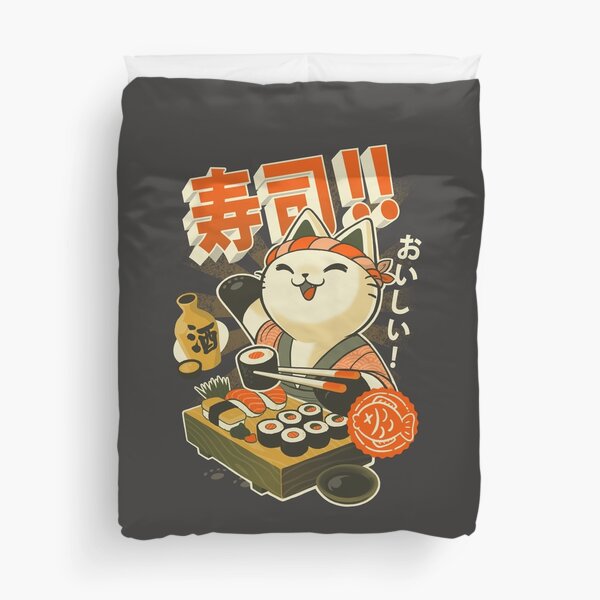 Sushi Chef Cat - Funny Restaurant Kitty - Japanese Food Duvet Cover