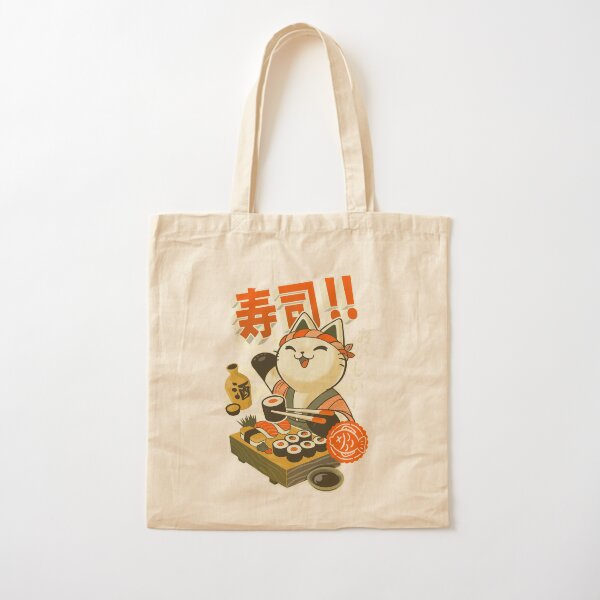 Sushi Chef Cat - Funny Restaurant Kitty - Japanese Food Cotton Tote Bag