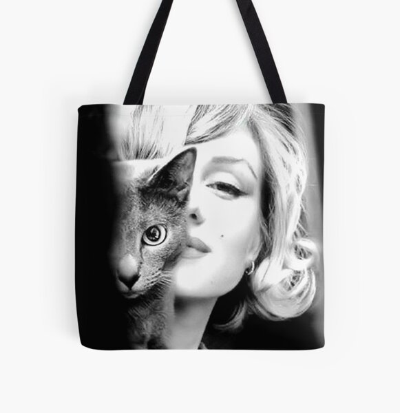 Marilyn Monroe with Cat, Vintage Black and White Photograph All Over Print Tote Bag