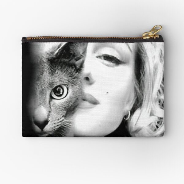 Marilyn Monroe with Cat, Vintage Black and White Photograph Zipper Pouch