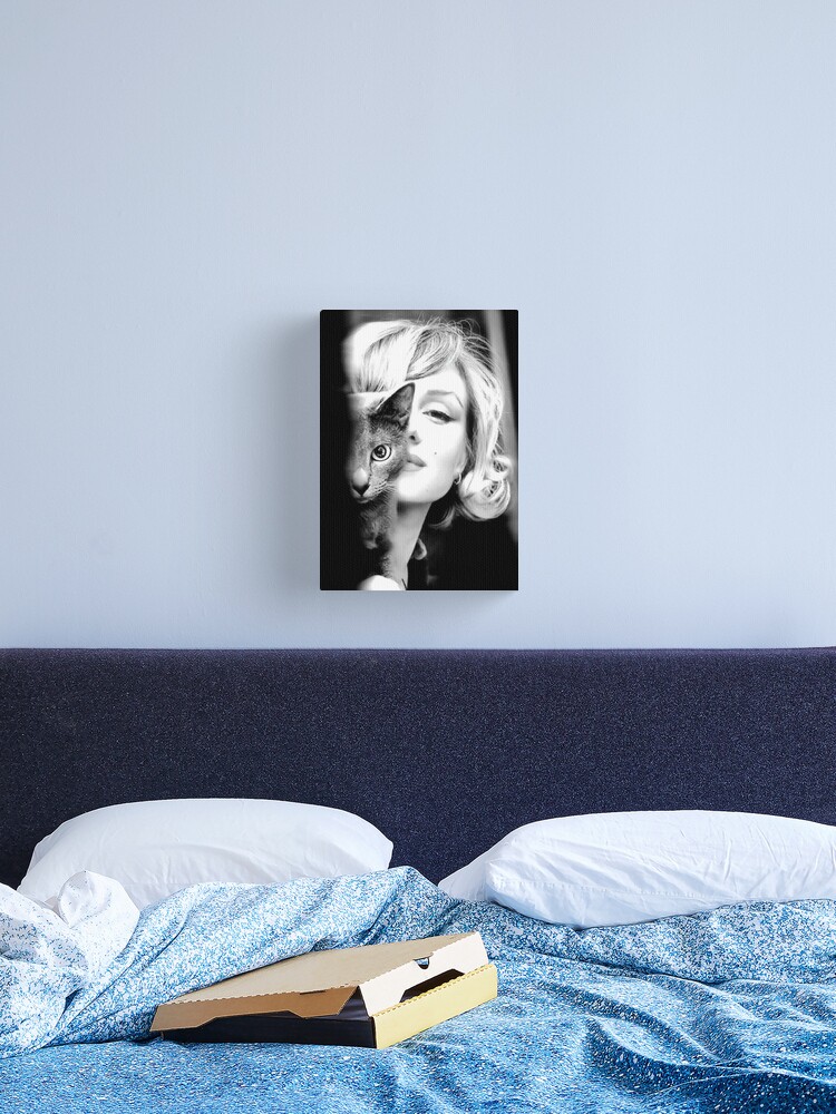 Thumbnail 1 of 3, Canvas Print, Marilyn Monroe with Cat, Vintage Black and White Photograph designed and sold by modernretro.