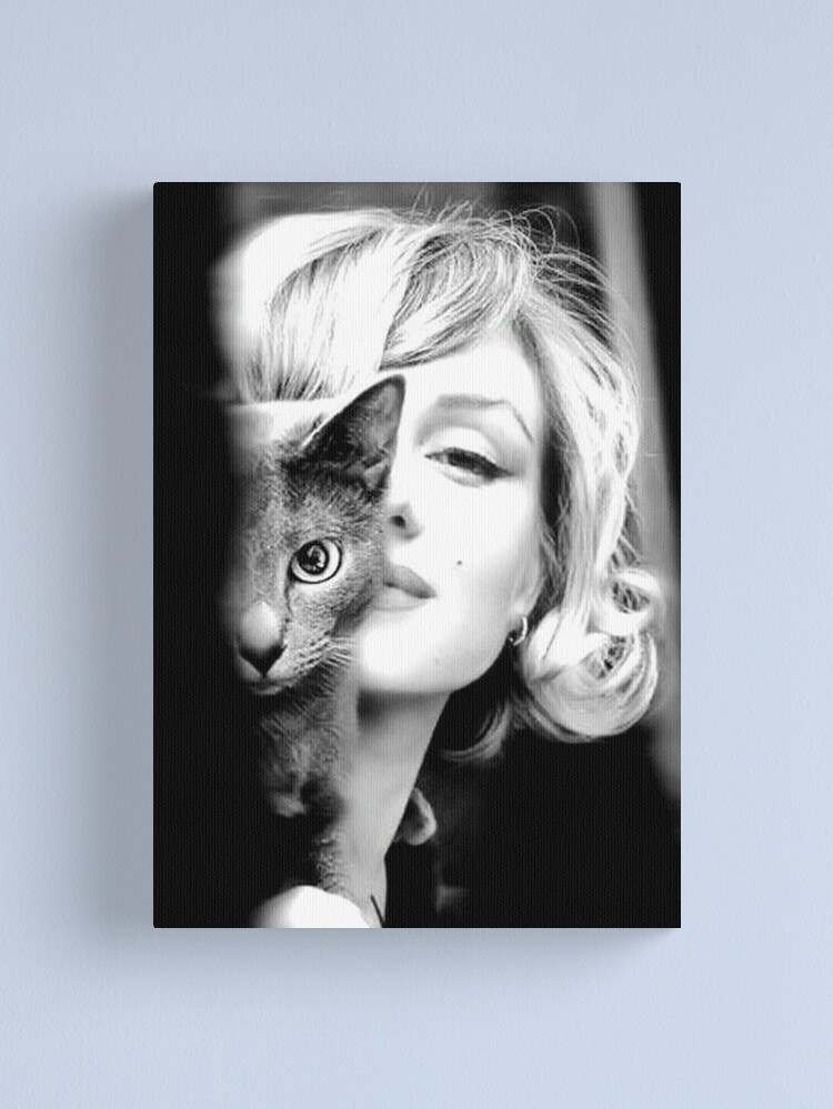 Thumbnail 2 of 3, Canvas Print, Marilyn Monroe with Cat, Vintage Black and White Photograph designed and sold by modernretro.