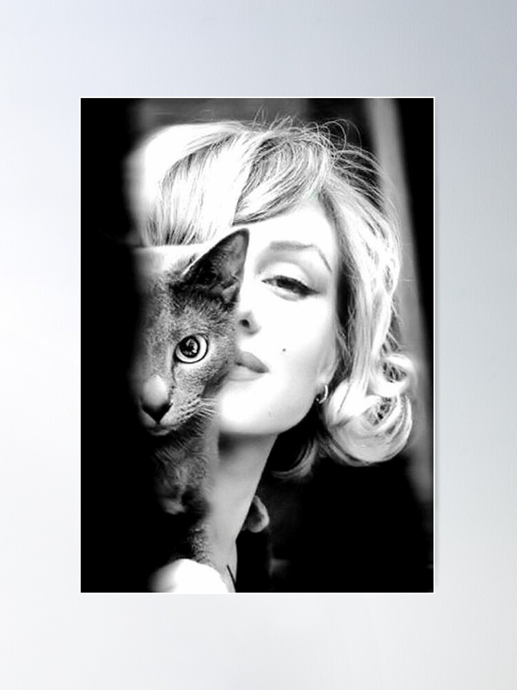 Marilyn Monroe with Cat, Vintage Black and White Photograph | Poster