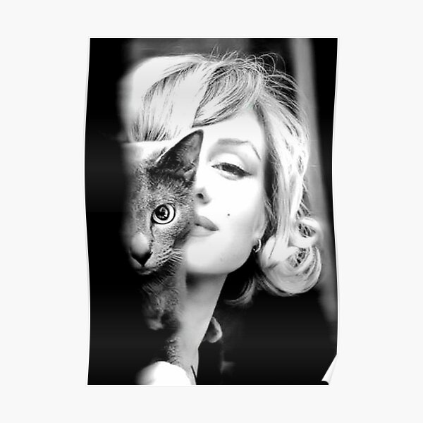 Marilyn Monroe with Cat, Vintage Black and White Photograph Poster
