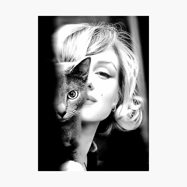 Marilyn Monroe with Cat, Vintage Black and White Photograph Photographic Print