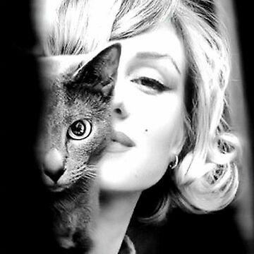 Artwork thumbnail, Marilyn Monroe with Cat, Vintage Black and White Photograph by modernretro