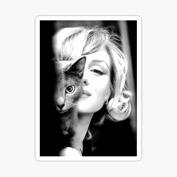 Marilyn Monroe with Cat, Vintage Black and White Photograph Sticker