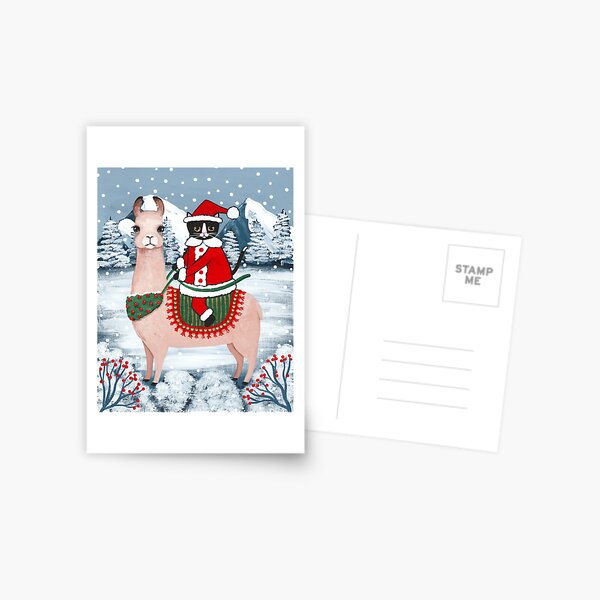 Santa Claws Cat and Llama Postcard