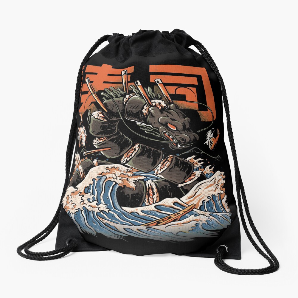 The Black Sushi Dragon Drawstring Bag