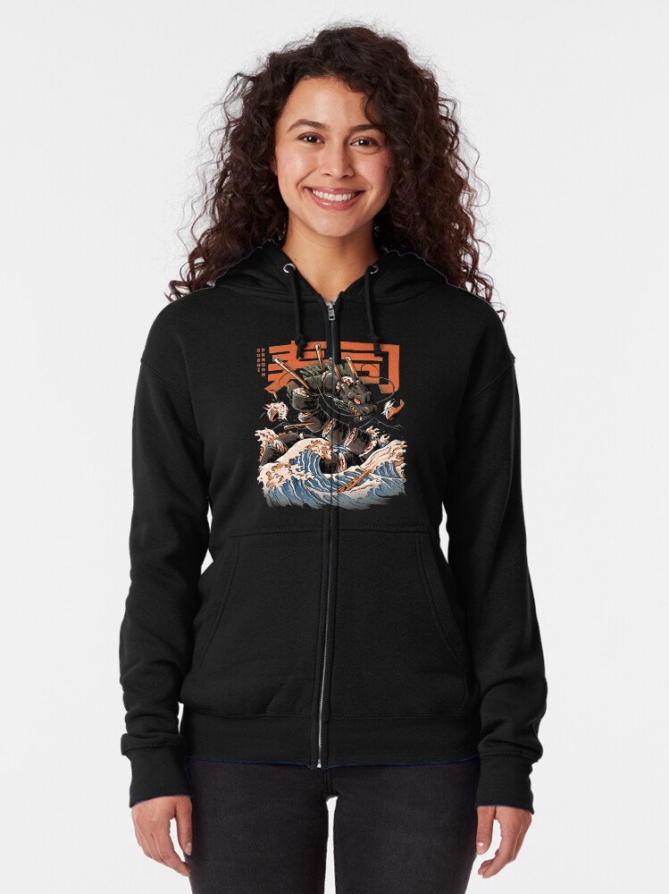 Vista alternativa de Sudadera con capucha y cremallera El dragón negro del sushi