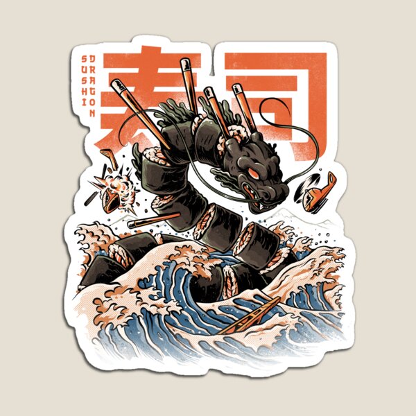 Vista previa del artículo con la obra «El dragón negro del sushi», diseñado y vendido por Ilustrata®.