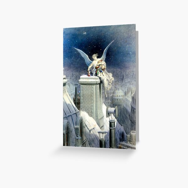 Christmas Eve - Gustave Dore Angel on snowy chimney Greeting Card