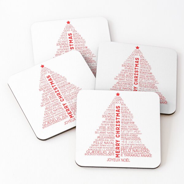 Item preview, Christmas tree - Merry Christmas in many languages, red designed and sold by EvieWoj.