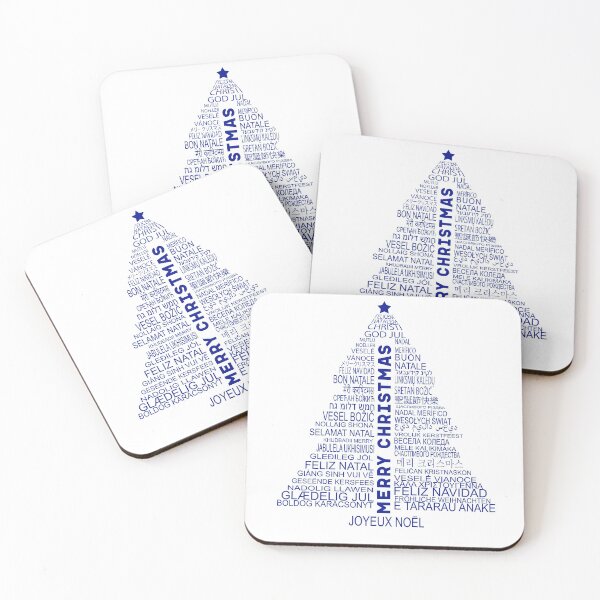 Item preview, Christmas tree - Merry Christmas in many languages, blue, word cloud designed and sold by EvieWoj.