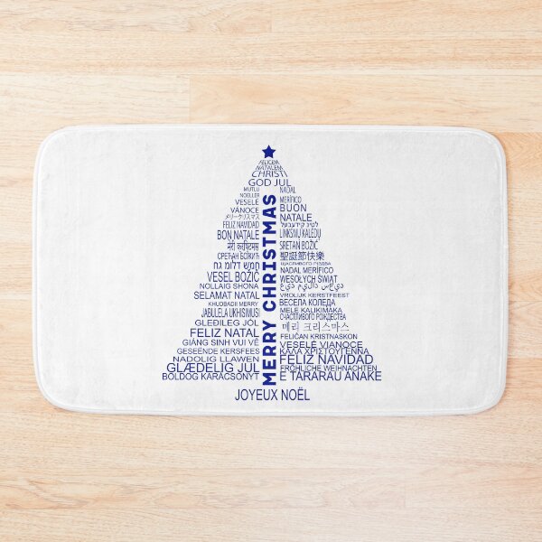 Item preview, Christmas tree - Merry Christmas in many languages, blue, word cloud designed and sold by EvieWoj.