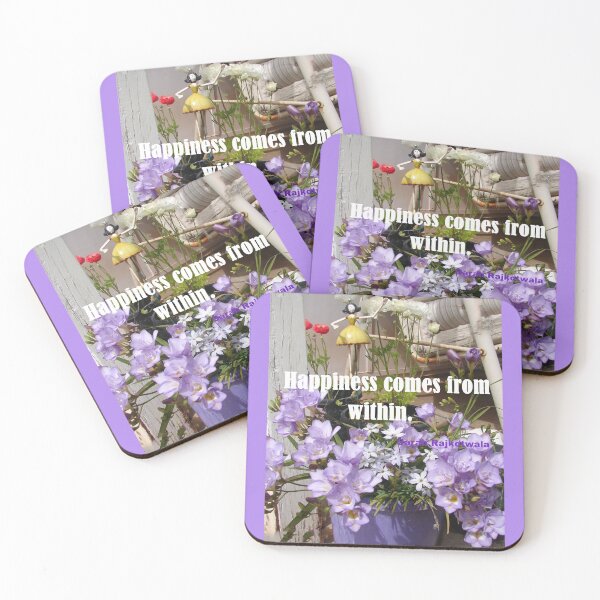 Item preview, Happiness Comes From Within - Happy Positive Inspirational Quotes Blue Purple Freesia Flowers Floral designed and sold by Sarah  Rajkotwala.
