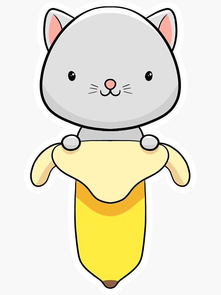 "Banana Peel Cat Cute Kawaii Drawing" Sticker for Sale by Teeming Redbubble