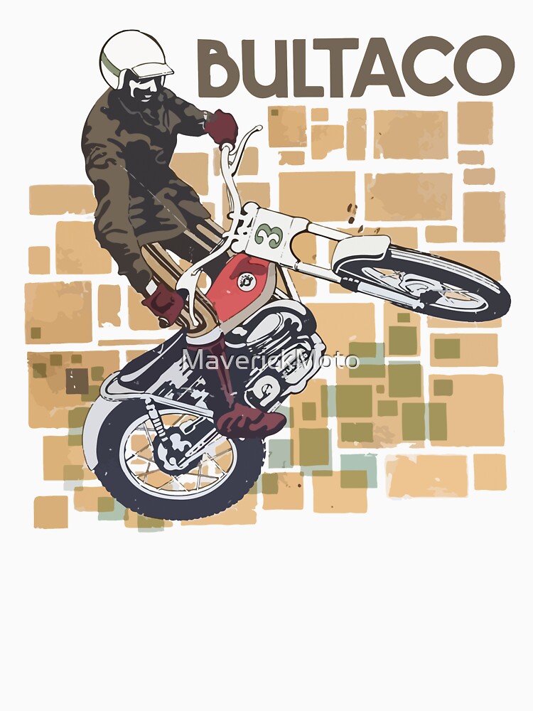 Thumbnail 7 of 7, Classic T-Shirt, Bultaco Moto Rider Jumping In Action designed and sold by MaverickMoto.